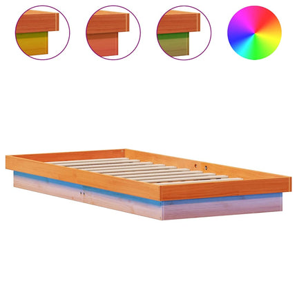 sengeramme med LED-lys 90x200 cm massivt fyrretræ gyldenbrun
