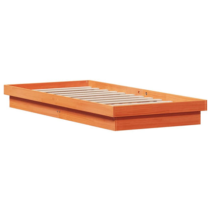 sengeramme med LED-lys 90x200 cm massivt fyrretræ gyldenbrun