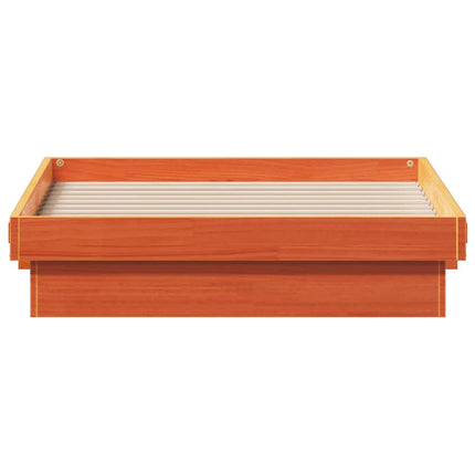 sengeramme med LED-lys 90x200 cm massivt fyrretræ gyldenbrun