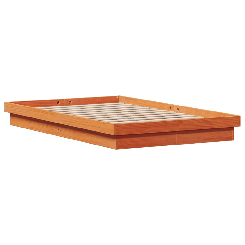 sengeramme med LED-lys 120x200 cm massivt fyrretræ gyldenbrun