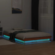 sengeramme med LED-lys 120x200 cm massivt fyrretræ gyldenbrun