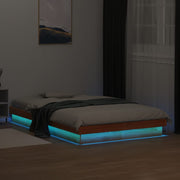 sengeramme med LED-lys 140x200 cm massivt fyrretræ gyldenbrun
