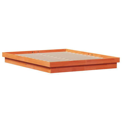 sengeramme med LED-lys 150x200 cm massivt fyrretræ gyldenbrun