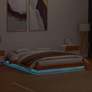sengeramme med LED-lys 150x200 cm massivt fyrretræ gyldenbrun