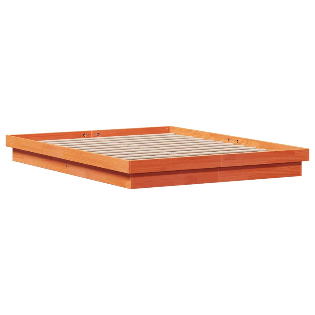 sengeramme med LED-lys 160x200 cm massivt fyrretræ gyldenbrun