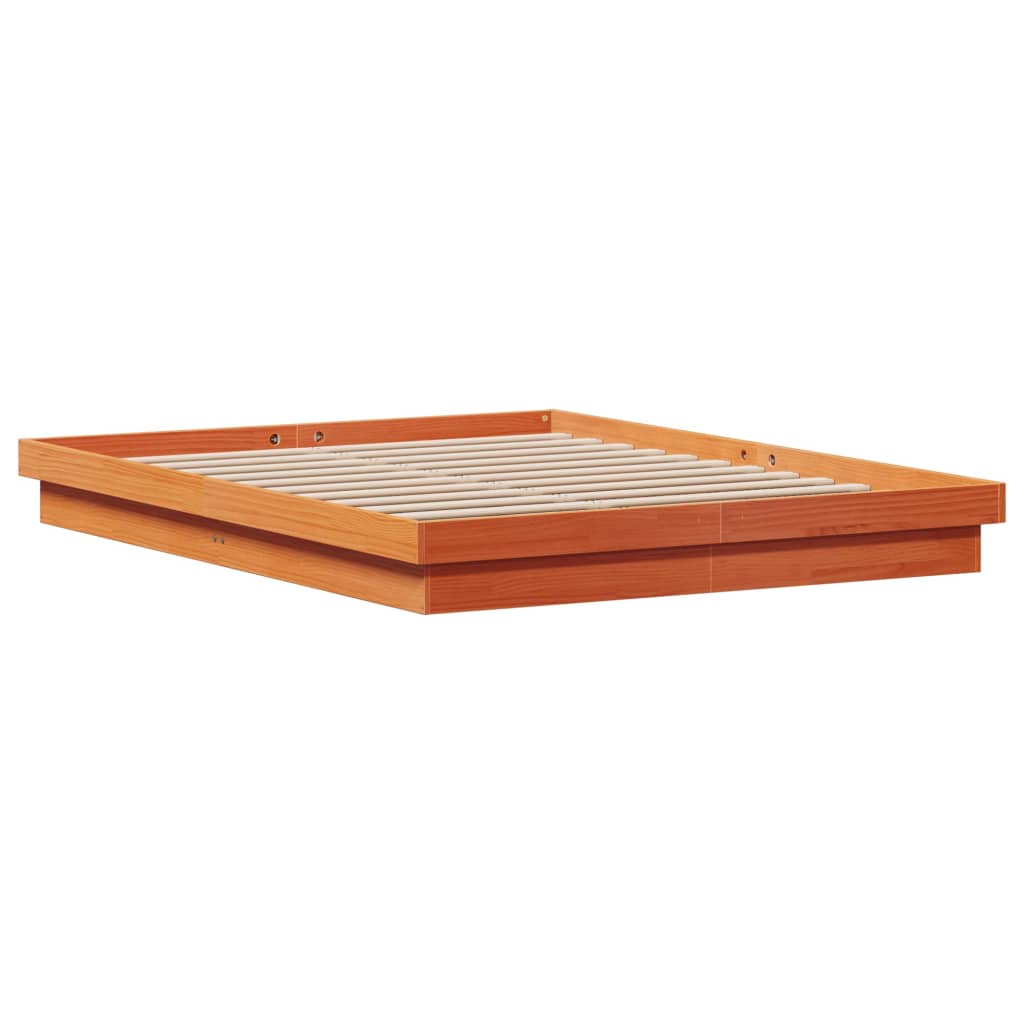 sengeramme med LED-lys 160x200 cm massivt fyrretræ gyldenbrun