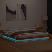 sengeramme med LED-lys 200x200 cm massivt fyrretræ gyldenbrun