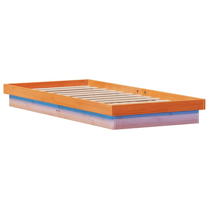 sengeramme med LED-lys 90x190 cm massivt fyrretræ gyldenbrun