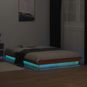 sengeramme med LED-lys 135x190 cm massivt fyrretræ brun