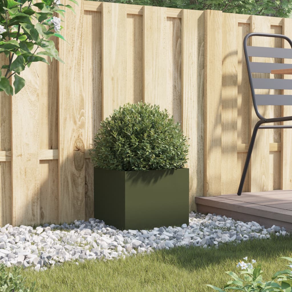 plantekasse 32x30x29 cm stål olivengrøn