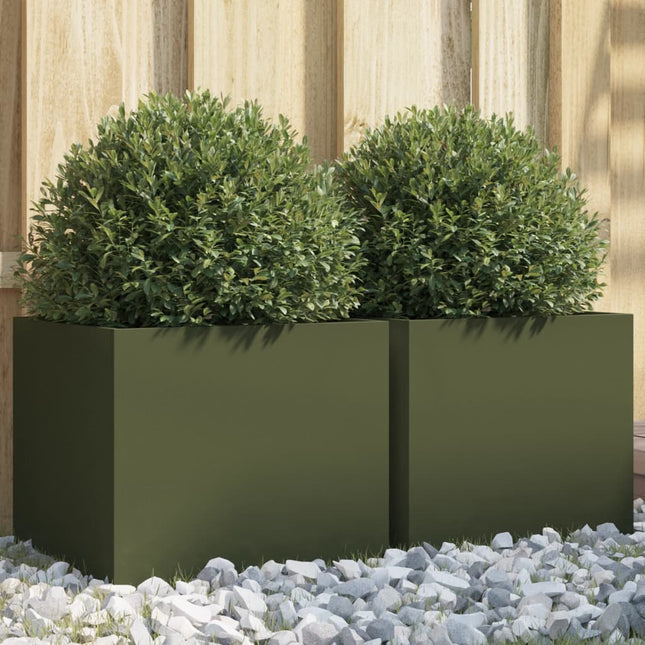 plantekasser 2 stk. 32x30x29 cm stål olivengrøn