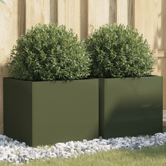 plantekasser 2 stk. 42x40x39 cm stål olivengrøn