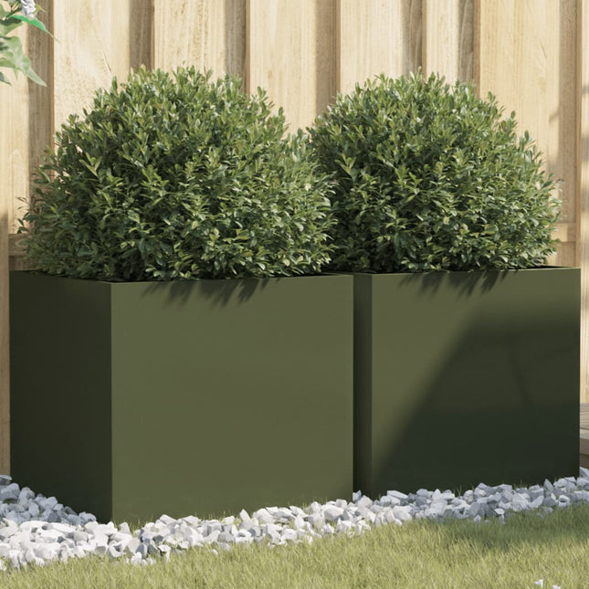 plantekasser 2 stk. 49x47x46 cm stål olivengrøn
