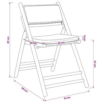 bistrostole 5 stk. foldbare med cremehvide hynder bambus