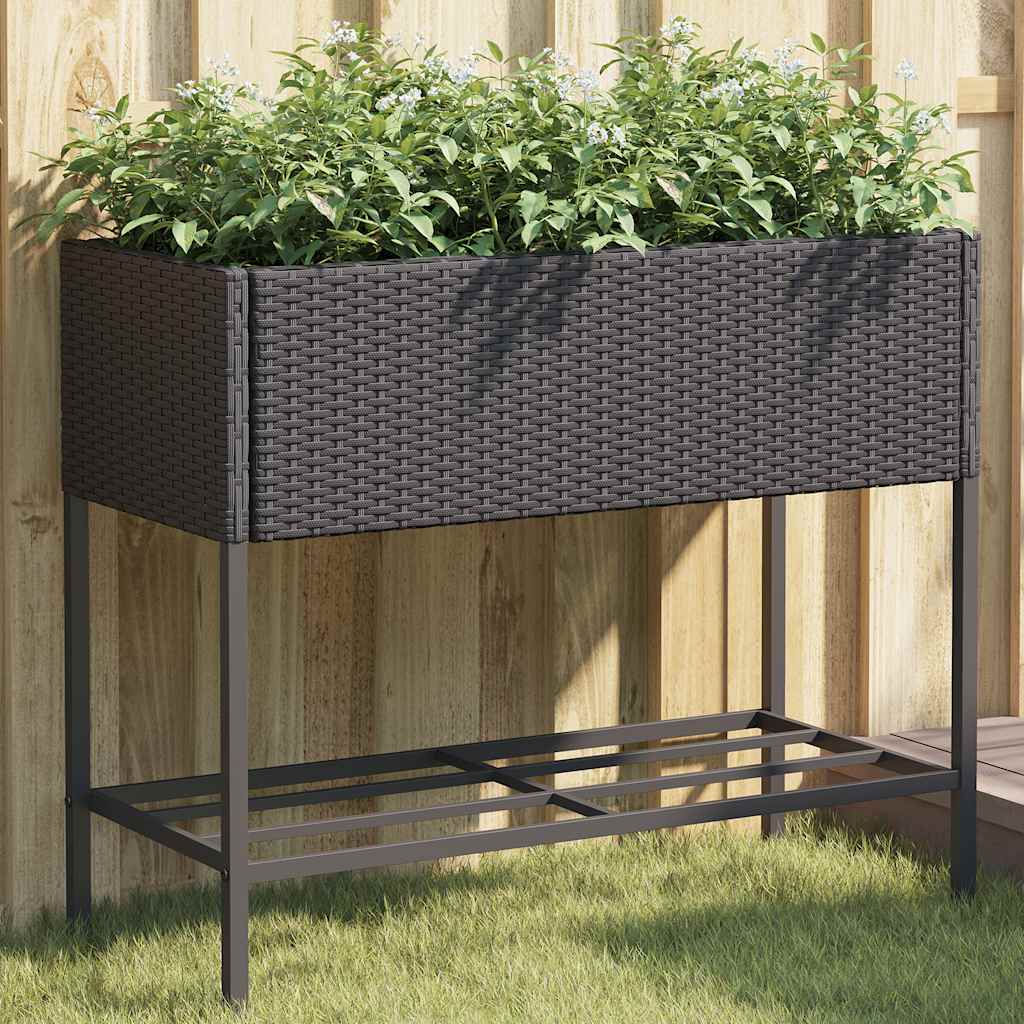 plantekasser 2 stk. med hylde 90x40x75 cm polyrattan sort