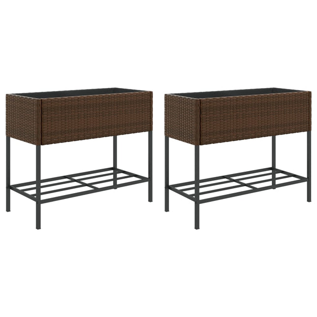 plantekasser 2 stk. med hylde 90x40x75 cm polyrattan brun