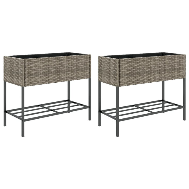 plantekasser 2 stk. med hylde 90x40x75 cm polyrattan grå