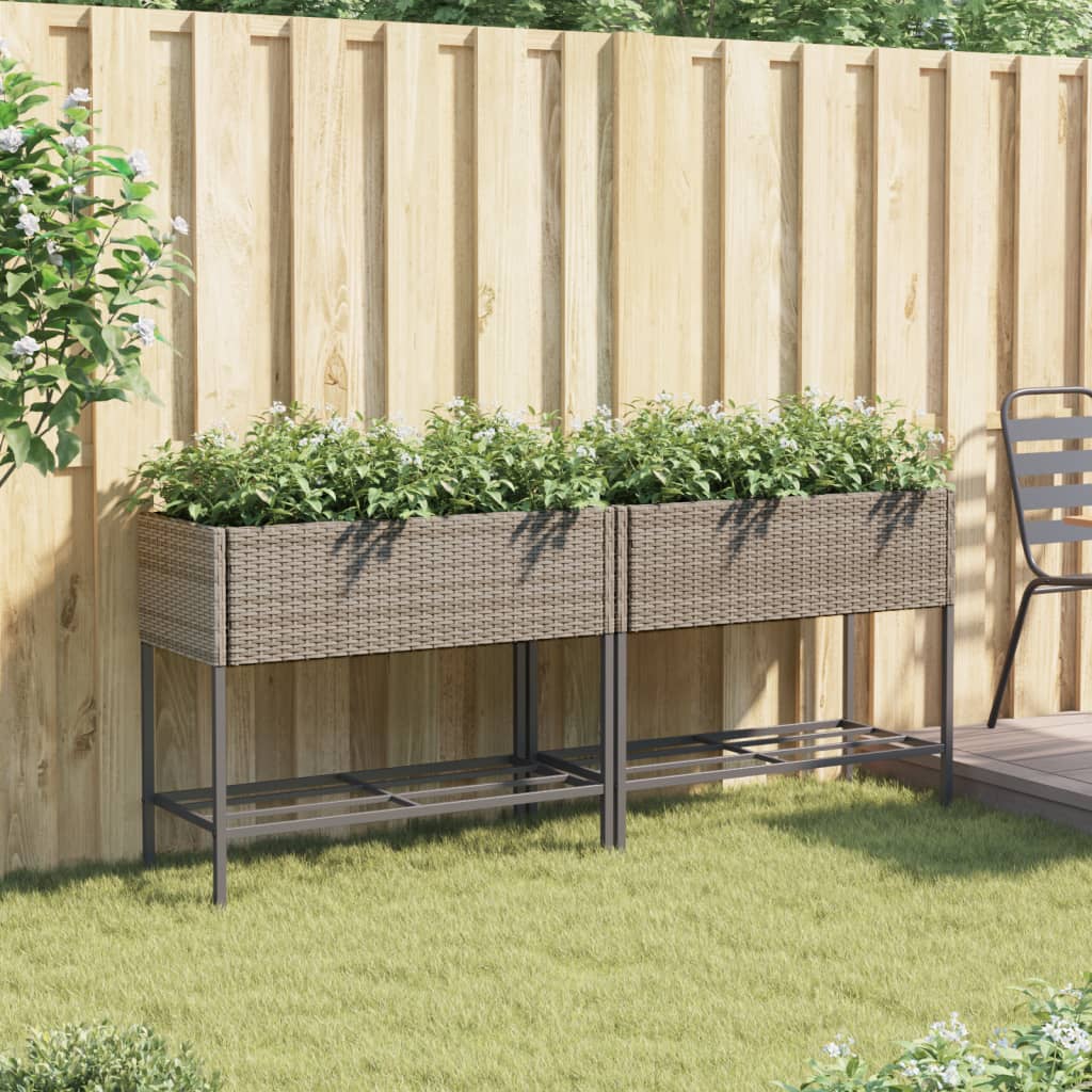 plantekasser 2 stk. med hylde 90x40x75 cm polyrattan grå