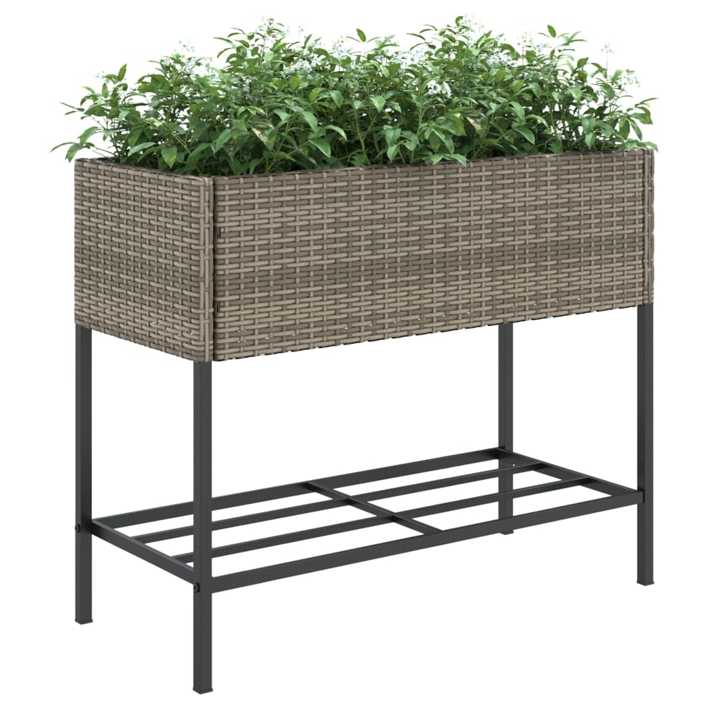 plantekasser 2 stk. med hylde 90x40x75 cm polyrattan grå