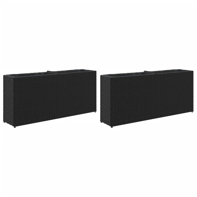 plantekasser 2 stk. med 2 potter 90x20x40 cm polyrattan sort