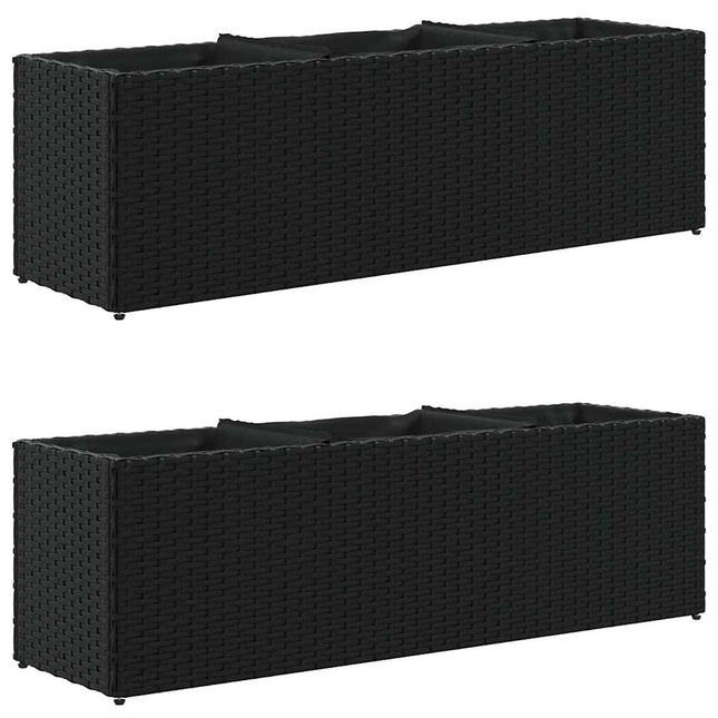 plantekasser 2 stk. med 3 potter 105x30x32 cm polyrattan sort