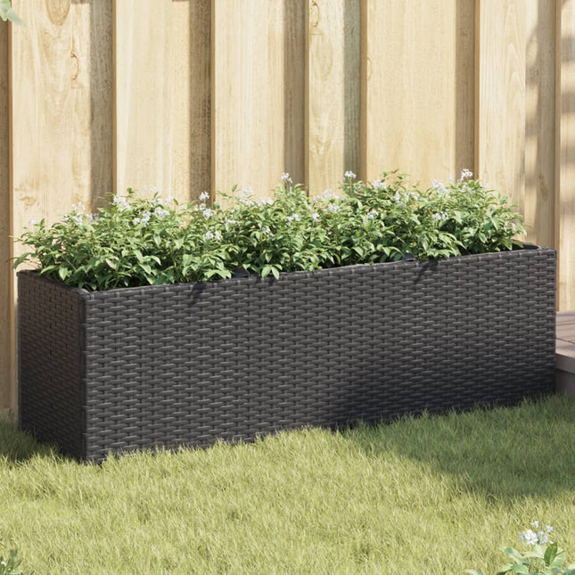 plantekasser 2 stk. med 3 potter 105x30x32 cm polyrattan sort