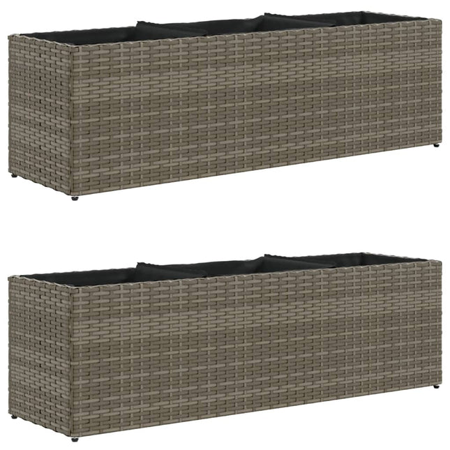 plantekasser 2 stk. med 3 potter 105x30x32 cm polyrattan grå