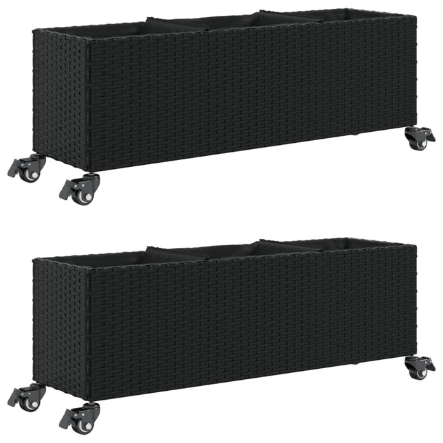 plantekasser 2 stk. med hjul 107x32x38 cm polyrattan sort