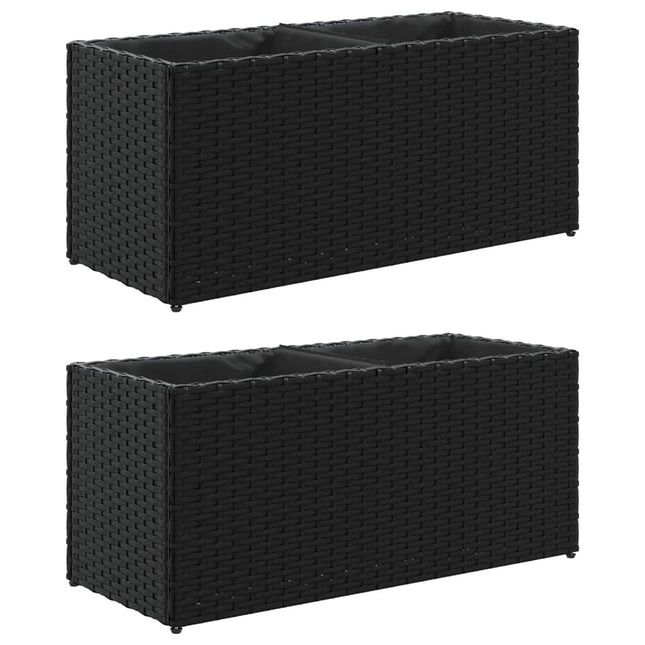 plantekasser 2 stk. med 2 potter 72x30x32 cm polyrattan sort
