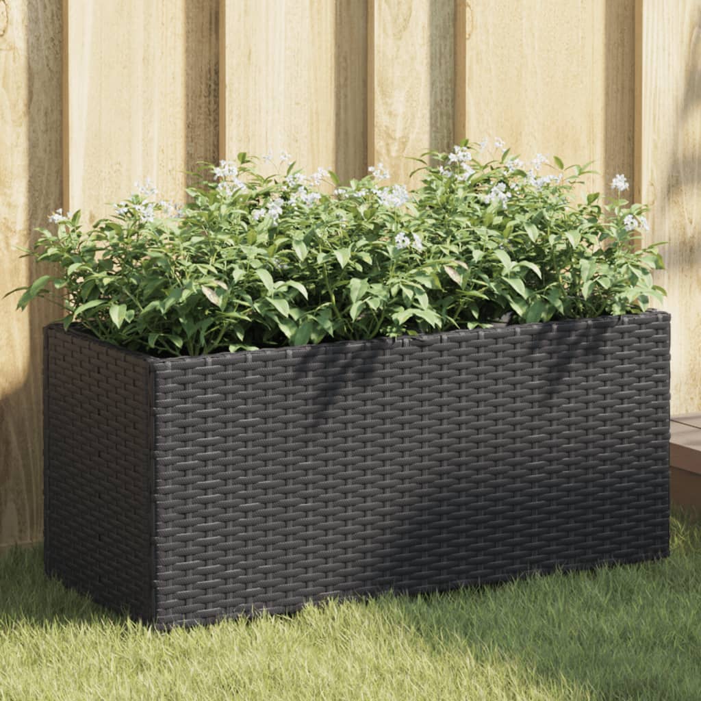 plantekasser 2 stk. med 2 potter 72x30x32 cm polyrattan sort
