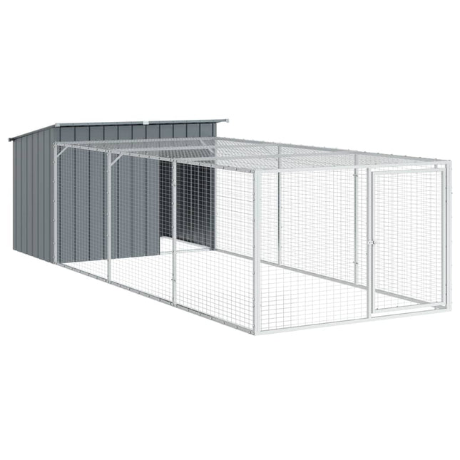 hundehus med løbegård antracit 153x396x110 cm galvaniseret stål