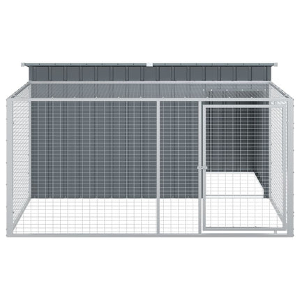 hundehus med løbegård antracit 197x194x110 cm galvaniseret stål