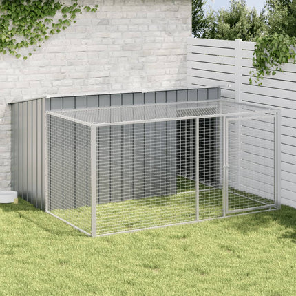 hundehus med løbegård antracit 197x194x110 cm galvaniseret stål