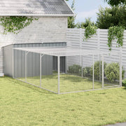 hundehus med løbegård antracit 197x396x110 cm galvaniseret stål