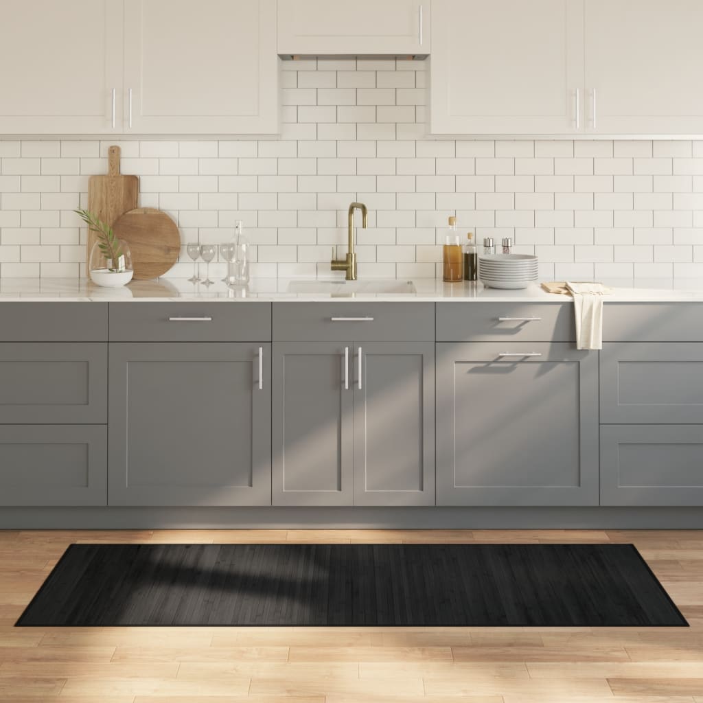 gulvtæppe 70x200 cm rektangulær bambus sort billede