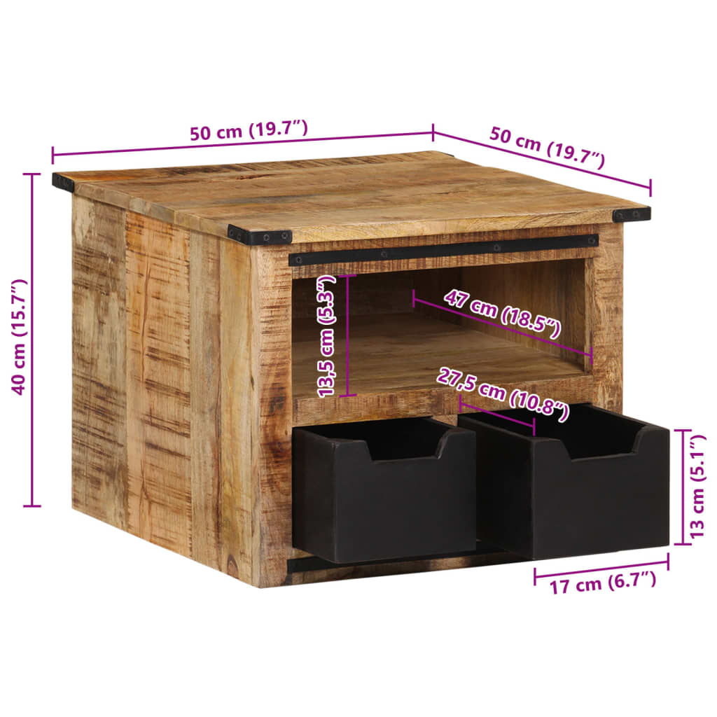 sofabord med skuffer 50x50x40 cm massivt mangotræ