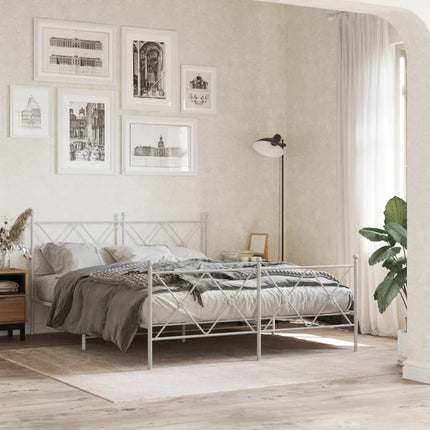 sengeramme med sengegavl og fodgærde 150x200 cm metal hvid
