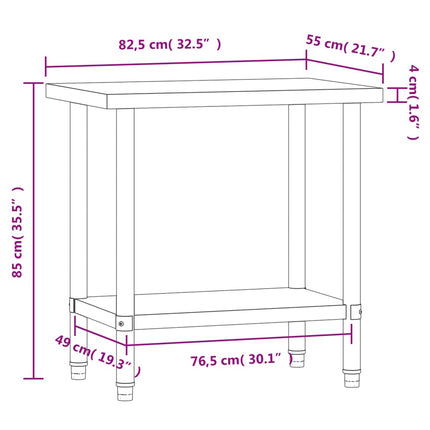 arbejdsbord til køkken 82,5x55x85 cm rustfrit stål
