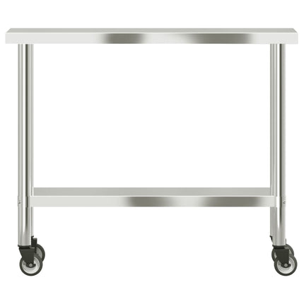 arbejdsbord med hjul til køkken 110x30x85 cm rustfrit stål