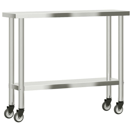 arbejdsbord med hjul til køkken 110x30x85 cm rustfrit stål