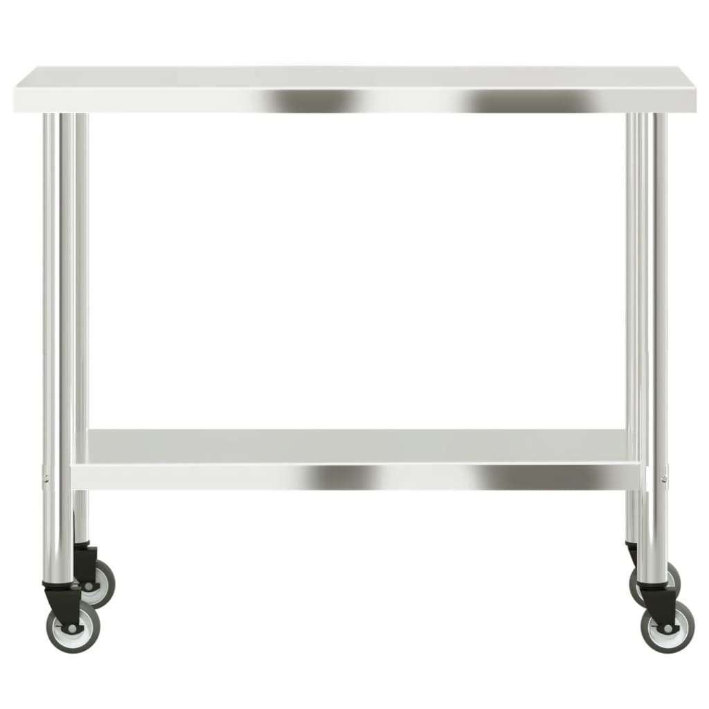 arbejdsbord med hjul til køkken 110x55x85 cm rustfrit stål
