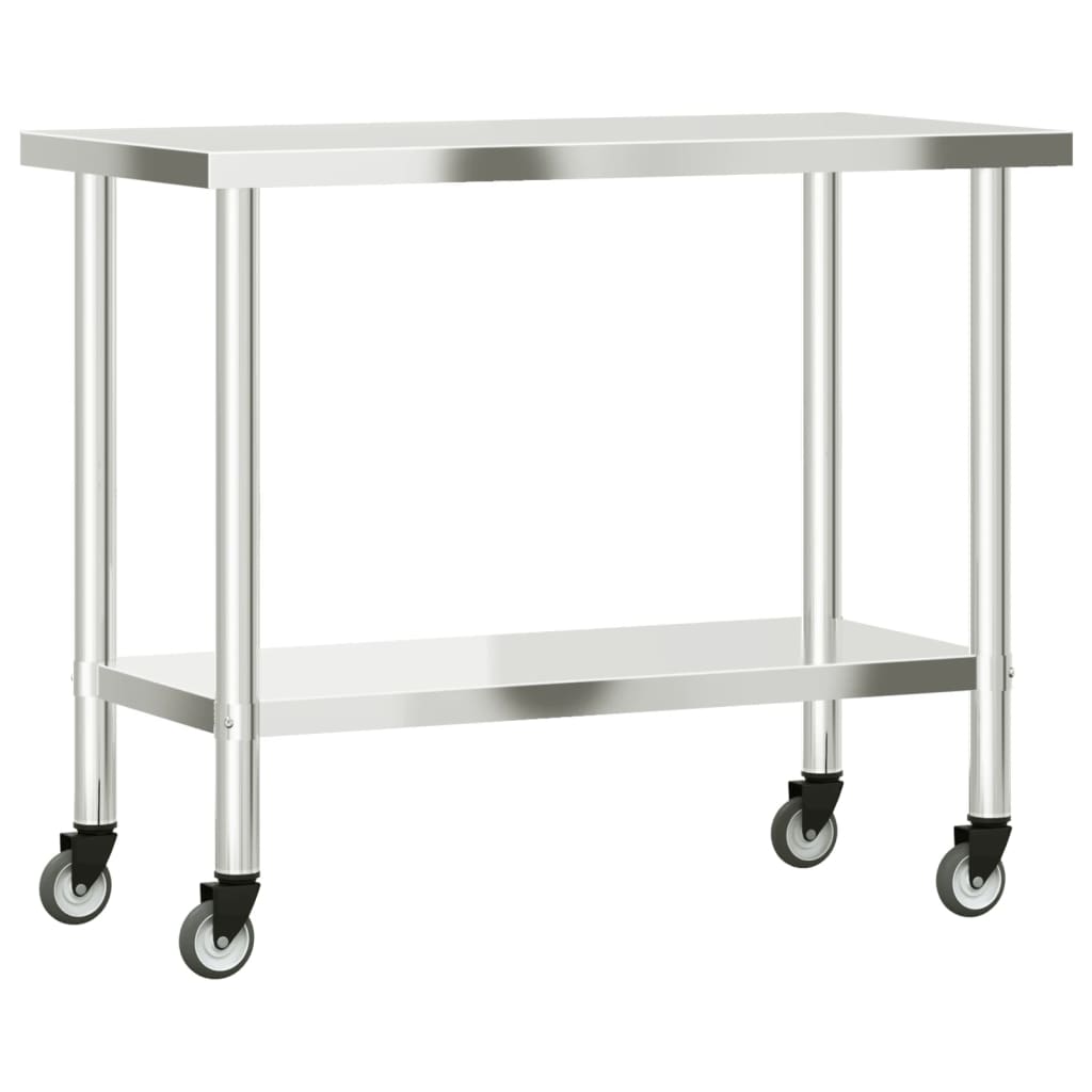 arbejdsbord med hjul til køkken 110x55x85 cm rustfrit stål