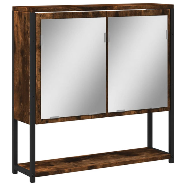 badeværelsesskab + spejl 60x16x60 cm konstrueret træ røget eg