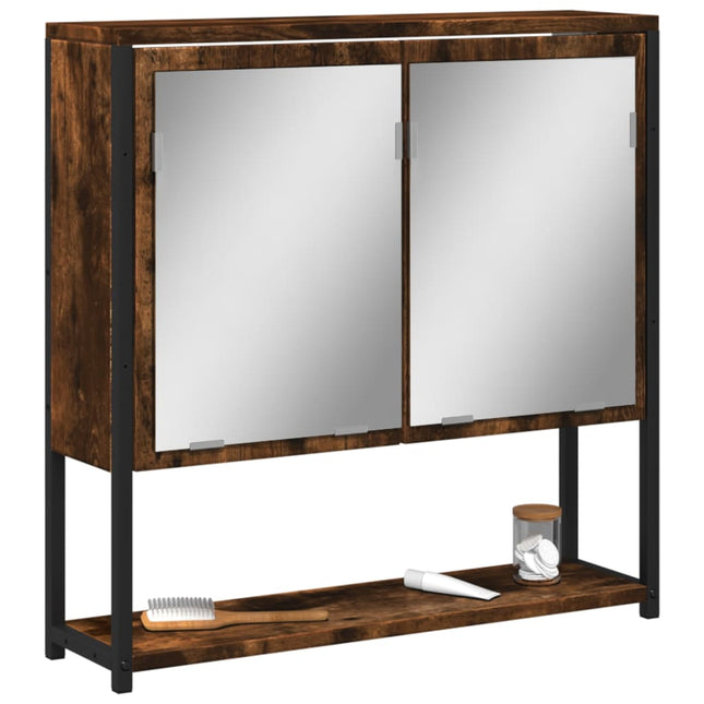 badeværelsesskab + spejl 60x16x60 cm konstrueret træ røget eg