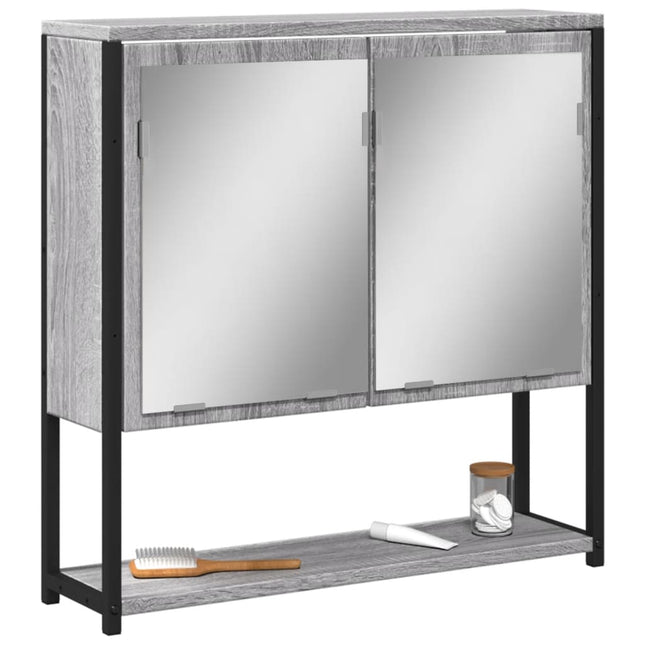 skab med spejl 60x16x60 cm konstrueret træ grå sonoma-eg