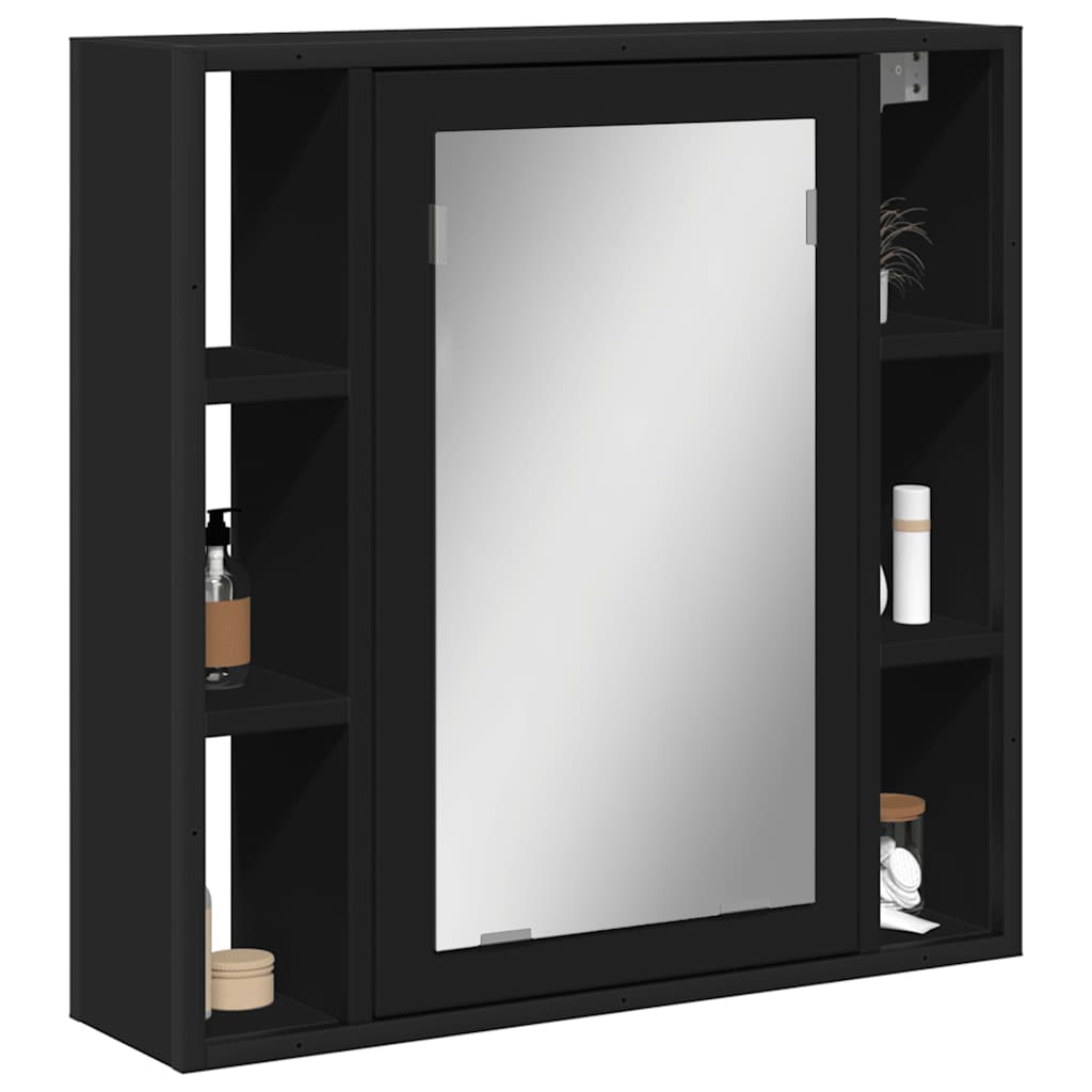 Badeværelsesskab med spejl 60×16×60 cm - konstrueret træ, sort