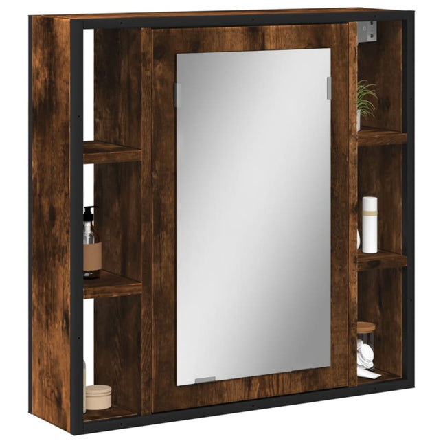 badeværelsesskab + spejl 60x16x60 cm konstrueret træ røget eg