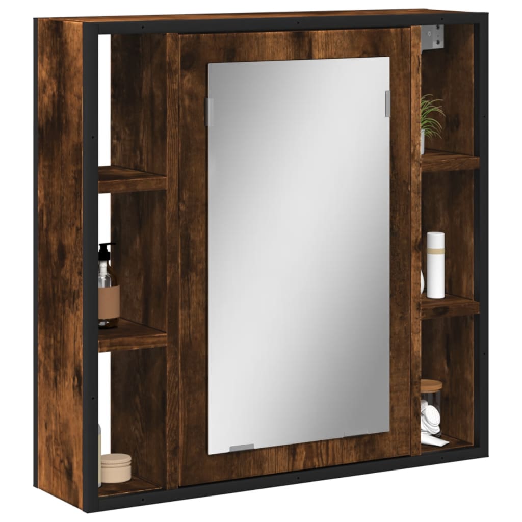 badeværelsesskab + spejl 60x16x60 cm konstrueret træ røget eg billede