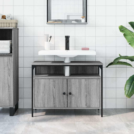 underskab til vask 80x30x60 cm konstrueret træ grå sonoma-eg