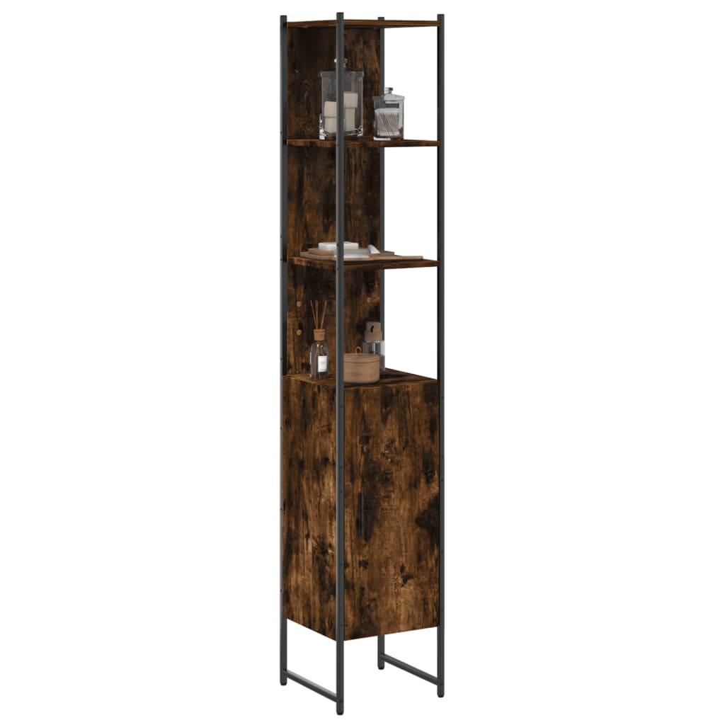 badeværelsesskab 33x33x185,5 cm konstrueret træ røget egetræ billede